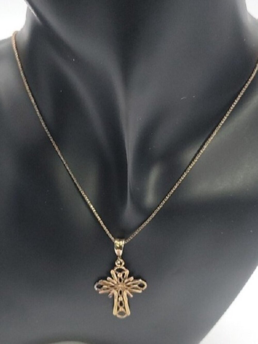 Danecraft Sterling Silver Vermeil Diamond-Cut Cross Pendant Necklace RJ 925 18" - Picture 5 of 15